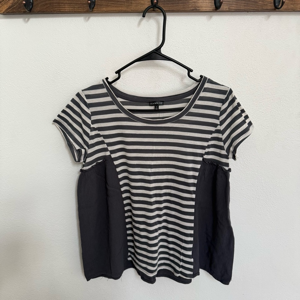 Hannah Gray Striped Short Sleeve Babydoll Tee